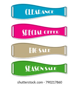 Set of Flat linear promotion ribbon banner scroll  price tag sticker badge poster isolated background