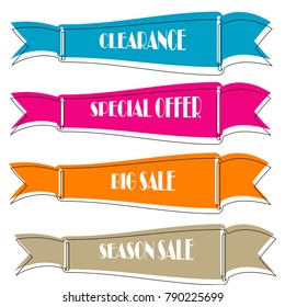 Set of Flat linear promotion ribbon banner scroll  price tag sticker badge poster isolated on white background