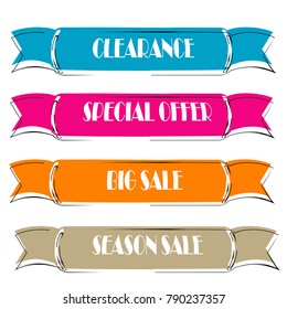 Set of Flat linear promotion ribbon banner scroll  price tag sticker badge poster isolated