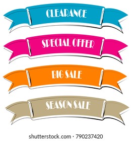Set of Flat linear promotion ribbon banner scroll  price tag sticker badge poster isolated
