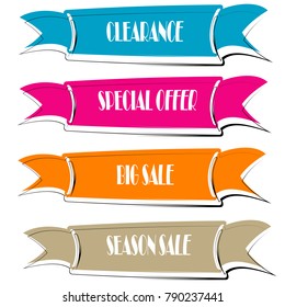 Set of Flat linear promotion ribbon banner scroll  price tag sticker badge poster isolated