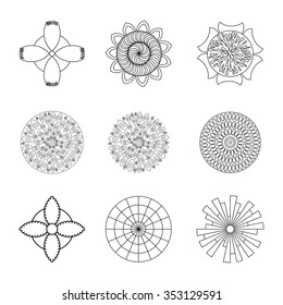 Set of flat liner icon flower. Isolated. Floral icons, logo, stickers, labels, tags. Create imaginary composition gift wrapping paper or floral composition.