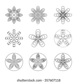 Set of flat liner icon flower. Isolated. Floral icons, logo, stickers, labels, tags. Create imaginary composition gift wrapping paper or floral composition.