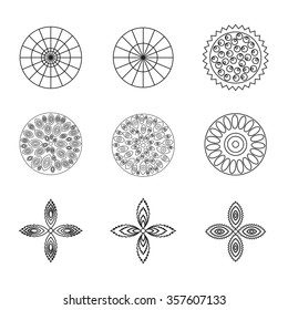 Set of flat liner icon flower. Isolated. Floral icons, logo, stickers, labels, tags. Create imaginary composition gift wrapping paper or floral composition.