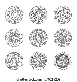 Set of flat liner icon flower. Isolated. Floral icons, logo, stickers, labels, tags. Create imaginary composition gift wrapping paper or floral composition.