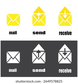 A set of flat mail and email icons for send and receive actions.
