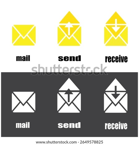 A set of flat mail and email icons for send and receive actions.