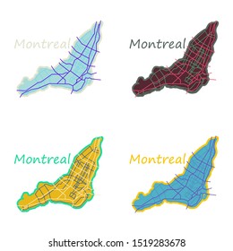 Set of Flat map of Montreal is a city of Canada, with borders of the regions