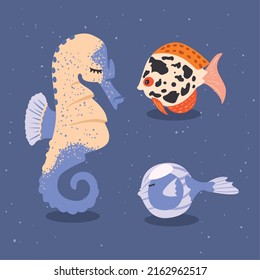 set of flat marine animals