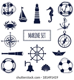 Set of flat marine elements. Vector illustration