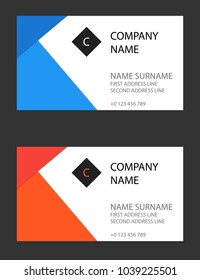 Set of flat material design business card. Clean colors and design. Blue and orange. EPS10 vector.
