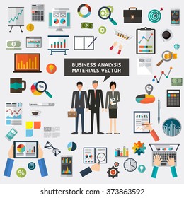 Set of flat materials design concept business analysis, analytics, analyst. business planning vector