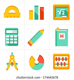 set of flat maths icons. isolated on white