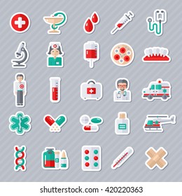Set of Flat Medical Icons Stickers. Vector Illustration.