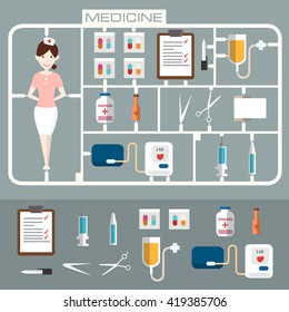 Set of flat medicine icons. Vector illustration.