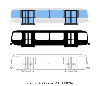Set of Flat Metro icon. Cartoon, Outline, Silhouette Vector illustration.