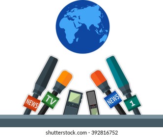 Set of flat microphones and dictaphones. Eps 10. Elements of this image furnished by NASA