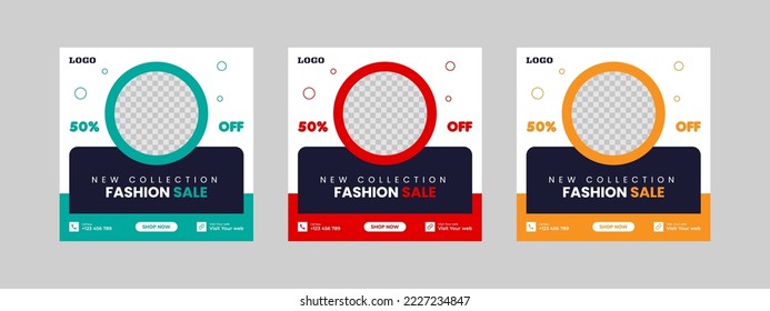 Set of Flat and minimalist square social media banners. Suitable for Web banner template fashion sales black friday sale advertising banners social media posts and web internet ads.