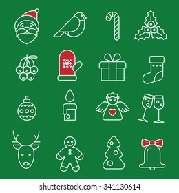 Set of flat  minimalistic line Christmas icons 