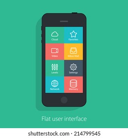 Set Of Flat Mobile Elements, Flat Mobile Phones And Flat Design Icons For Mobile App And Web