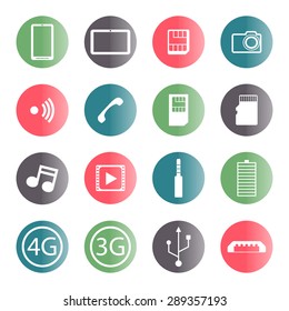 Set of flat mobile icons isolated on white background, vector illustration.