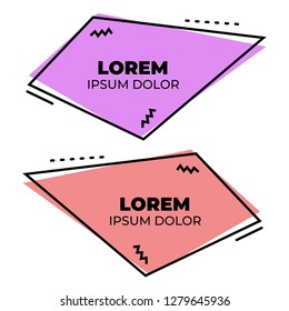 Set of flat modern banner, price tag, sticker, badge, poster, promotion ribbon, scroll in memphis design style. Modern abstract template vector illustration.