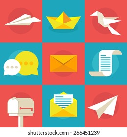 Set of flat modern mail, message icons. Design elements for web, mobile applications, infographics. - stock vector