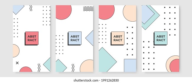 Set of flat modern memphis background for certificate or social media story template. Abstract shape memphis style poster design templates