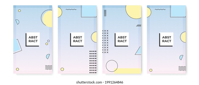 Set of flat modern memphis background for certificate or social media story template. Abstract shape memphis style poster design templates