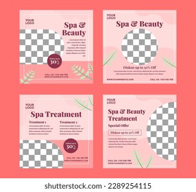 Set of Flat and Modern Social Media Post Templates for spa and beauty.