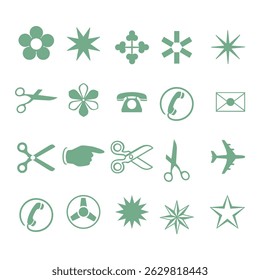 Set of Flat, Monochromatic Icons Representing Common Objects
