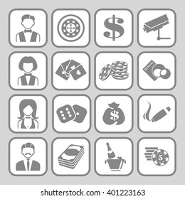 The set of flat monochrome casino icons for slot machine.