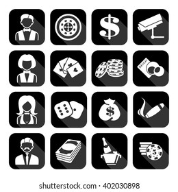 The set of flat monochrome casino icons for slots. Slot machine signes