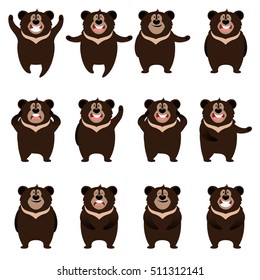 Set of flat moon bear icons