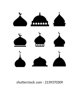 set of flat mosque dome silhouette vector