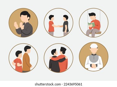 Set of flat Musim interaction and activities illustration