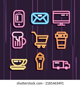 set of flat neon signs