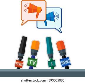 Set of flat news microphones and symbols of megaphone. Eps 10