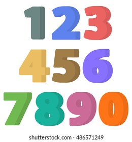 Set of flat numbers. Colorful flat icon
