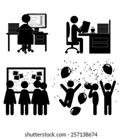 Set of flat office internal communications icons isolated on white background