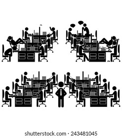Set of flat office situation icons isolated on white background