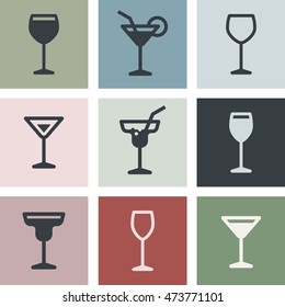 set of flat one color glass icons