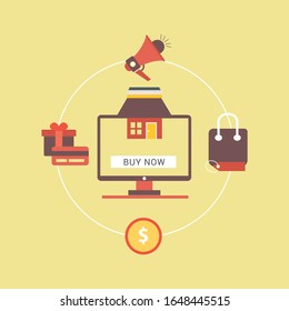 Set of flat online shopping and e-commerce icons 