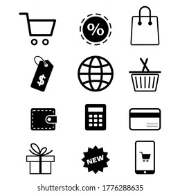 set of flat online shopping simple black white