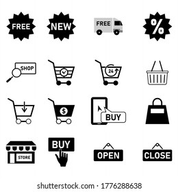 conjunto de compras llanas en línea simple blanco negro