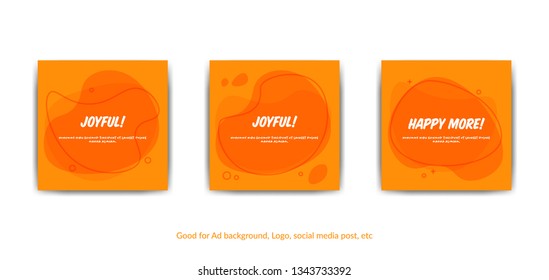 Set of flat orange liquid splash background in memphis comic style, Template ready for use for covers, greeting card, poster, social media