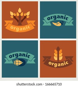 Set of flat organic and natural fresh food emblems and labels