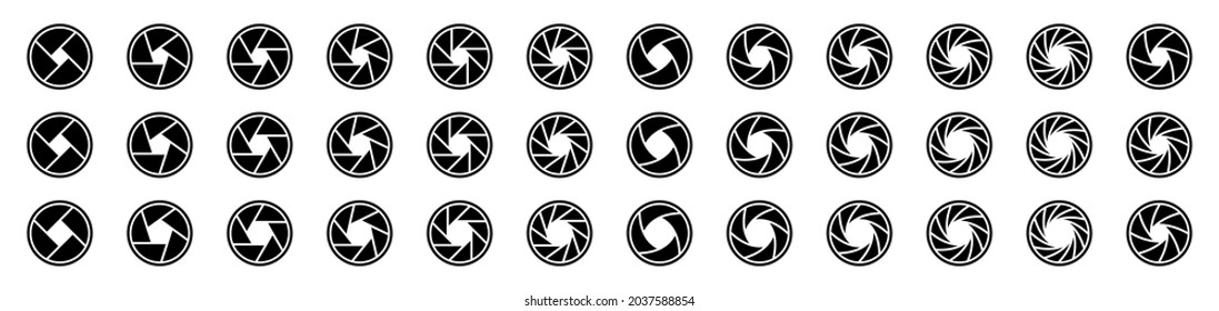 Set of flat outline silhouette camera shutter icons. Vector elements