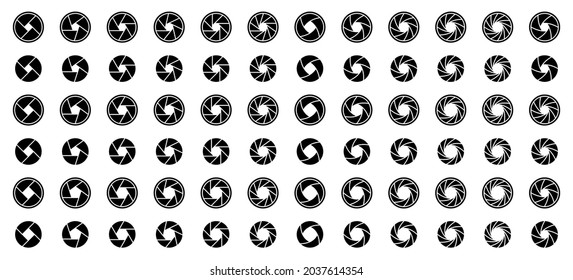 Set of flat outline silhouette camera shutter icons. Vector elements