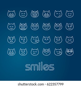 Set of flat outline smiles cat face, Emoji and Avatar. Vector illustration